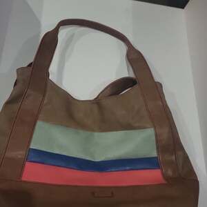 Vintage Relic Brown Leather Hobo Bag with Multicolored Stripes